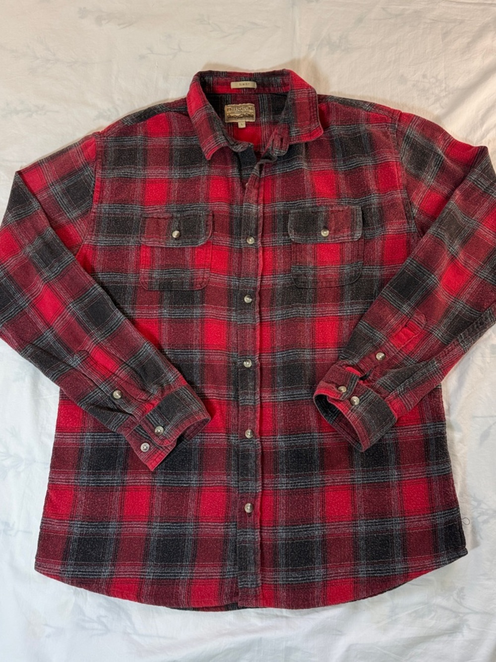 Men's Red & Charcoal Plaid Button-Down Shirt - Casual Flannel Size Large